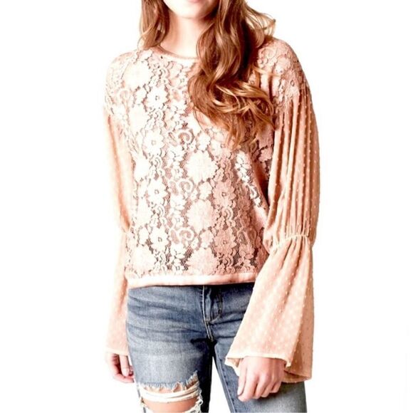 Gimmicks BKE Bronze Pieced Swiss Dot Pheasant Top Blouse Size Small - Picture 1 of 8